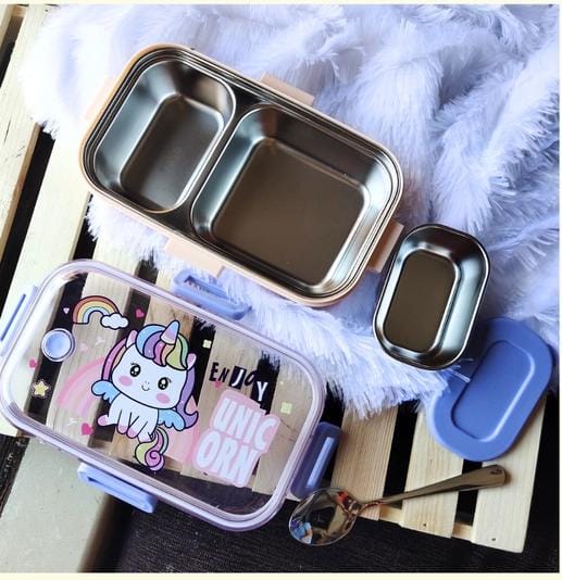 2 Grid Steel Lunch Box With Container